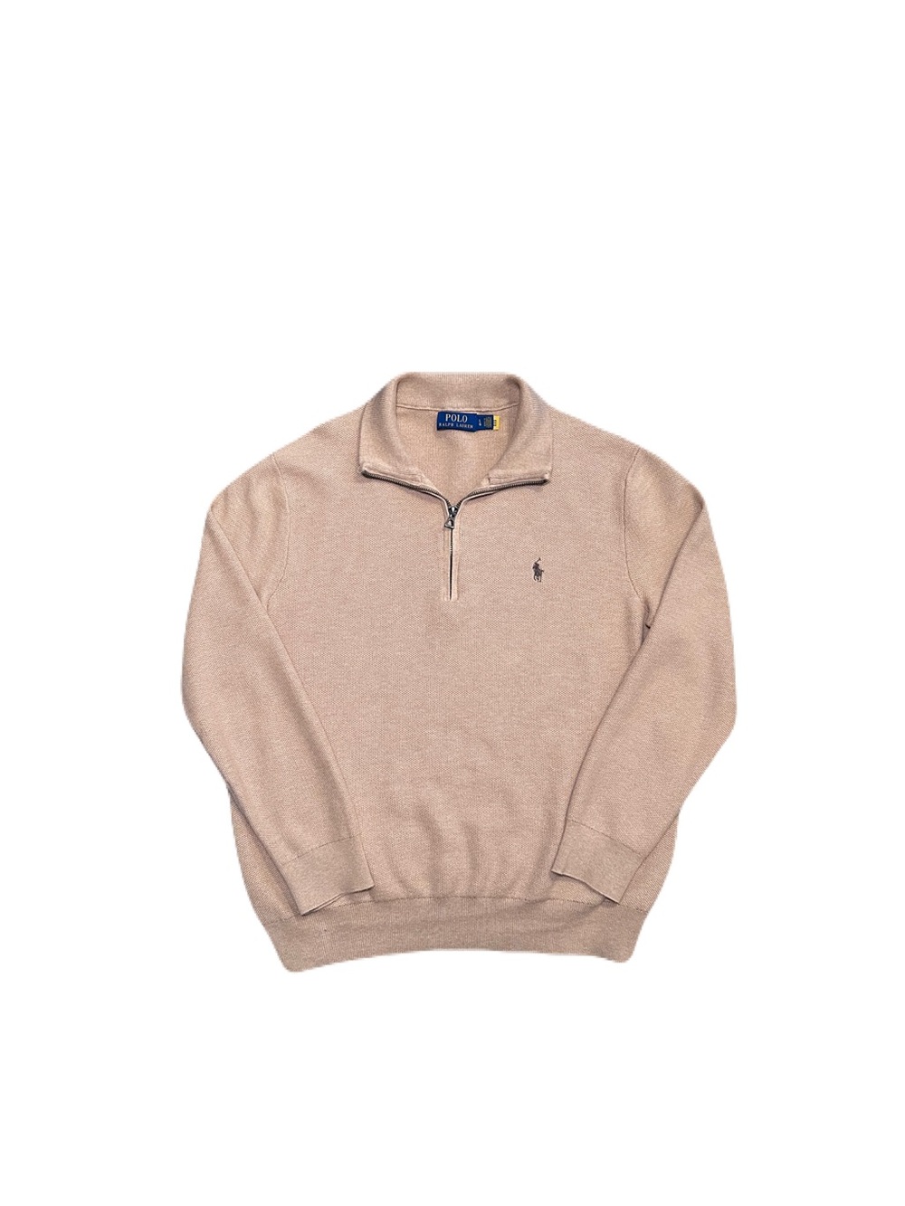 Polo Ralph Lauren Quarter Zip Sweater Mens Large Brown Tan Pima Cotton Mesh Knit